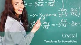  Presentation with blackboard - Slide set having math education - happy schoolchild writing on blackboard background and a ocean colored foreground