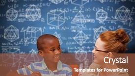  Presentation with math teacher - Cool new PPT layouts with math equations - happy pupil and teacher backdrop and a  colored foreground