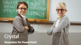  Presentation with teachers - Amazing PPT theme having math equations - portrait of smiling pupils dressed backdrop and a gray colored foreground