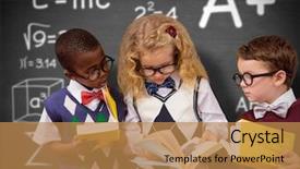  Presentation with math kids - Slide deck with math equations - school kids against black background background and a coral colored foreground