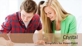  Presentation with mathematics - Theme consisting of education - smiling students doing mathematics background and a coral colored foreground