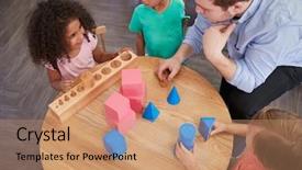  Presentation with montessori - PPT layouts featuring pupils at desk in montessori background and a coral colored foreground