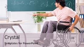  Presentation with math - Slide deck having math presentation - young handsome man in wheelchair background and a light gray colored foreground
