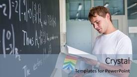  Presentation with math problem solving - Colorful slide deck enhanced with college student solving a math backdrop and a light blue colored foreground