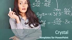  Presentation with column writing - Beautiful PPT theme featuring math secondary - happy schoolchild writing on blackboard backdrop and a  colored foreground