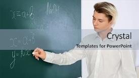  Presentation with classroom - Presentation theme with math secondary - schoolboy answering at blackboard background and a light blue colored foreground