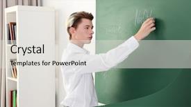  Presentation with classroom - Presentation design enhanced with math secondary - schoolboy answering at blackboard background and a light gray colored foreground
