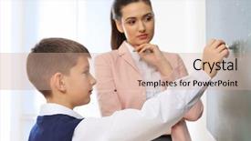  Presentation with blackboard - Presentation theme featuring math secondary - teacher and schoolboy writing background and a  colored foreground