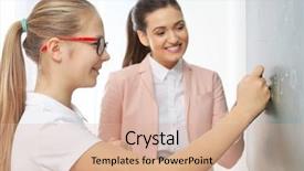  Presentation with student writing teacher - Audience pleasing slides consisting of math secondary - teacher and schoolgirl writing backdrop and a coral colored foreground