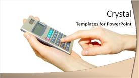  Presentation with math - Cool new PPT theme with math symbols - hand holding calculator backdrop and a white colored foreground