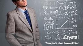  Presentation with school - Cool new slide deck with math symbols - handsome young school boy thinking backdrop and a gray colored foreground