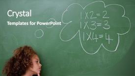  Presentation with math algebra - Colorful theme enhanced with math symbols - schoolgirl thinking about algebra backdrop and a gray colored foreground