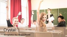  Presentation with math students - Amazing presentation theme having math teacher standing in front backdrop and a coral colored foreground