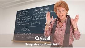  Presentation with math teacher - PPT layouts enhanced with math teacher with an impatient gesture with a blackboard as background background and a coral colored foreground
