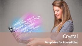  Presentation with data privacy and security - Audience pleasing slide deck consisting of math technology - attractive casual woman holding laptop backdrop and a coral colored foreground