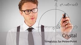  Presentation with marker - PPT layouts featuring mathematic wallpaper - geeky businessman writing with marker background and a light gray colored foreground
