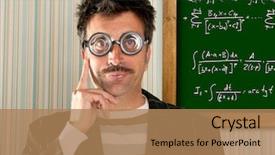  Presentation with on glass board - Colorful PPT theme enhanced with mathematic wallpaper - genius nerd glasses silly man backdrop and a coral colored foreground