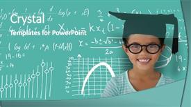  Presentation with cheerful stylish city girl using - Slides having mathematic wallpaper - portrait of cheerful girl wearing background and a teal colored foreground