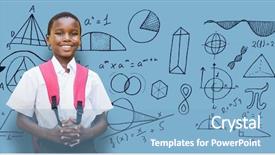  Presentation with blue - Slide deck featuring mathematic wallpaper - portrait of student with schoolbag background and a light blue colored foreground