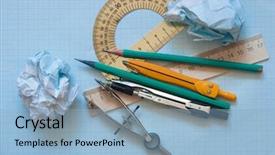  Presentation with math graph - Cool new PPT theme with mathematical instruments over the corner backdrop and a light blue colored foreground