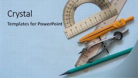  Presentation with math graph - Colorful PPT layouts enhanced with mathematical instruments over the corner backdrop and a light blue colored foreground