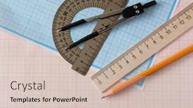  Presentation with math graph - Colorful theme enhanced with mathematical-instruments-over-the-corner backdrop and a soft green colored foreground