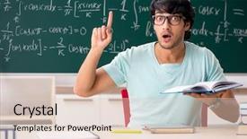  Presentation with student - Cool new slides with mathematician in front of chalkboard backdrop and a  colored foreground