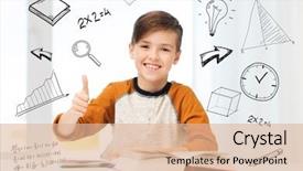  Presentation with doodles - Colorful presentation design enhanced with mathematics - education childhood people and school backdrop and a coral colored foreground