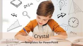  Presentation with student writing - Beautiful PPT theme featuring mathematics - education childhood people homework backdrop and a coral colored foreground