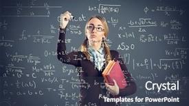  Presentation with student writing - Colorful presentation theme enhanced with mathematics - student girl writing formulas backdrop and a dark gray colored foreground