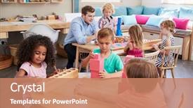  Presentation with montessori - Slide deck consisting of mathematics - teacher and pupils working background and a coral colored foreground