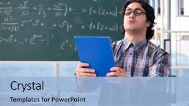  Presentation with math teacher - Beautiful PPT layouts featuring mathematics - young funny math teacher backdrop and a light blue colored foreground