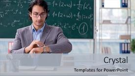  Presentation with math teacher - PPT theme featuring mathematics - young handsome math teacher background and a light gray colored foreground