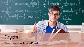  Presentation with mathematics - Slides enhanced with mathematics - young male student studying math background and a coral colored foreground