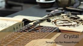  Presentation with old book cover by shakespeare - Audience pleasing presentation theme consisting of mathematics background - abacus and book backdrop and a coral colored foreground