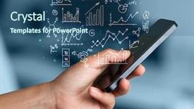  Presentation with smartphone - Beautiful slide set featuring mathematics background - hand holding smartphone with business backdrop and a  colored foreground