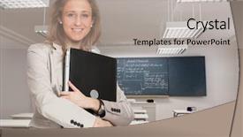  Presentation with mathematics - PPT theme featuring mathematics computers - young female teacher holding background and a light gray colored foreground