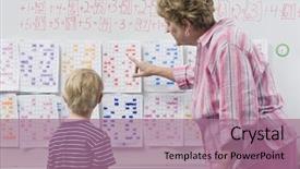  Presentation with teacher - Presentation design featuring mathematics education - mature female teacher with student background and a coral colored foreground