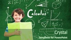  Presentation with equation - Amazing PPT theme having mathematics equation circle - portrait of smiling boy holding backdrop and a ocean colored foreground