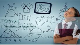  Presentation with grey - Theme having mathematics equation circle - thoughtful schoolgirl looking away background and a  colored foreground