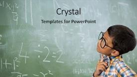  Presentation with mathematical modelling - Slide set consisting of mathematics primary - thoughtful schoolboy looking at mathematical background and a light blue colored foreground