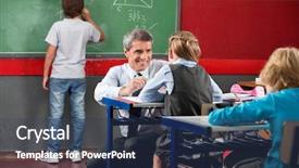  Presentation with teacher and students - Colorful slide deck enhanced with mathematics primary school - mature male teacher looking backdrop and a ocean colored foreground