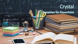  Presentation with chalkboard - Slide set consisting of mathematics space science - school books and stationery background and a  colored foreground