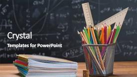  Presentation with school kids reading books - Slide set with mathematics space science - school books and stationery background and a dark gray colored foreground