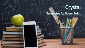  Presentation with school kids reading books - Colorful PPT theme enhanced with mathematics space science - school books and stationery backdrop and a tawny brown colored foreground