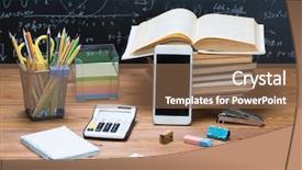  Presentation with chalkboard - Presentation design with mathematics space science - school books and stationery background and a  colored foreground