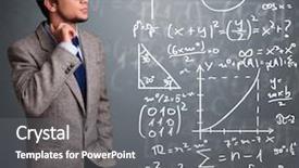  Presentation with complex - Presentation theme featuring handsome young school boy thinking about complex mathematical signs background and a gray colored foreground