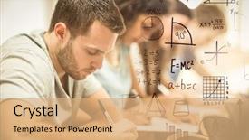  Presentation with math students - PPT layouts enhanced with maths against serious students sitting background and a coral colored foreground