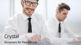  Presentation with desk - PPT layouts consisting of maths finance - man is sitting background and a light gray colored foreground