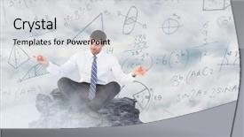  Presentation with mountain - Presentation design with maths pattern - business man meditating on mountain background and a light gray colored foreground